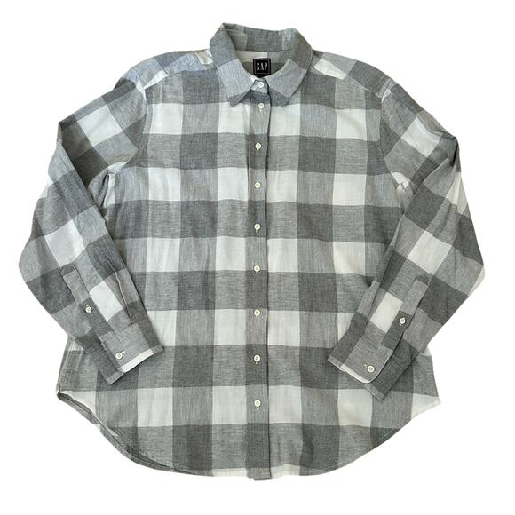 GAP Women’s Gray & White Long Sleeves Button Front Flannel Shirt Size L - Picture 6 of 6